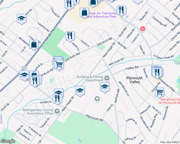 map of restaurants, bars, coffee shops, grocery stores, and more near 400 Saw Mill Court in Norristown