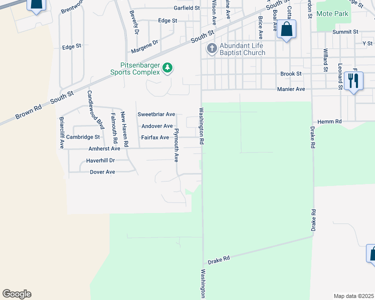 map of restaurants, bars, coffee shops, grocery stores, and more near 1409 Jed Way in Piqua