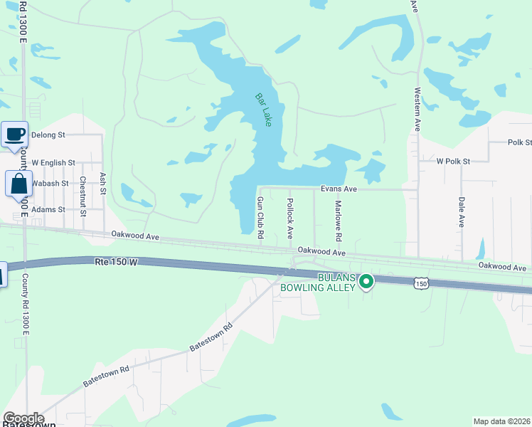 map of restaurants, bars, coffee shops, grocery stores, and more near 107 Gun Club Road in Danville