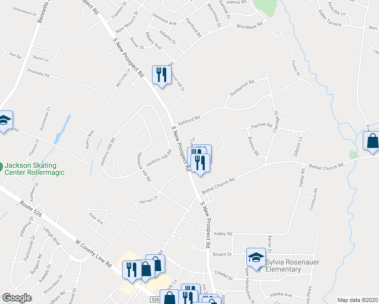 map of restaurants, bars, coffee shops, grocery stores, and more near 38 Pointe Circle in Jackson