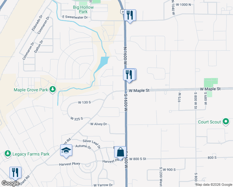 map of restaurants, bars, coffee shops, grocery stores, and more near 1685 West Maple Street in Mapleton