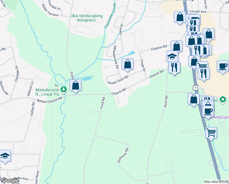 map of restaurants, bars, coffee shops, grocery stores, and more near 94 Church Road in Howell Township