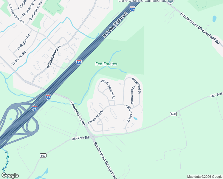 map of restaurants, bars, coffee shops, grocery stores, and more near 88 Windingbrook Road in Fieldsboro