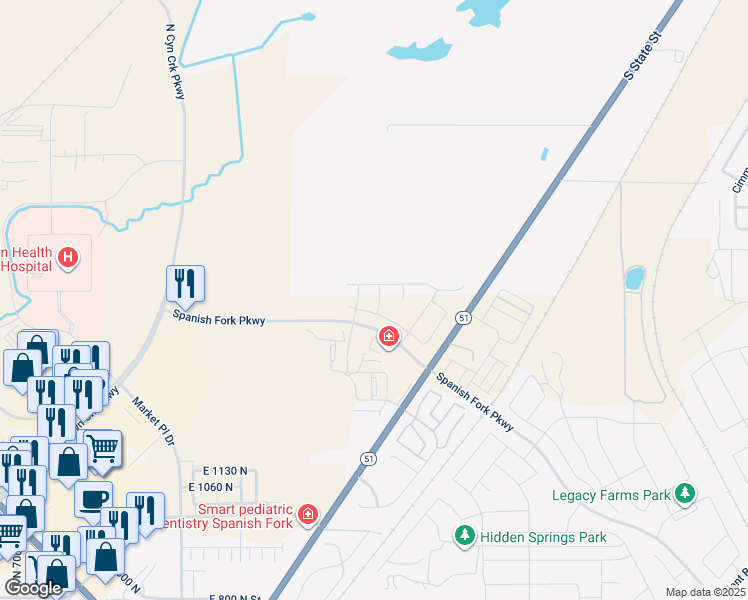 map of restaurants, bars, coffee shops, grocery stores, and more near 1563 North 1600 East in Spanish Fork