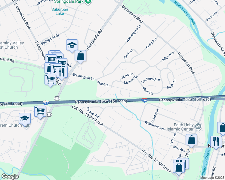 map of restaurants, bars, coffee shops, grocery stores, and more near 5833 Michael Drive in Bucks County