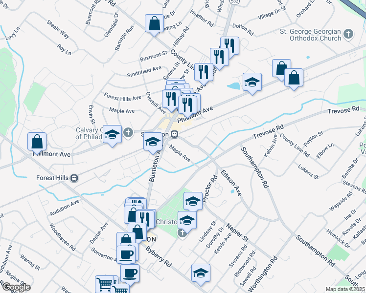 map of restaurants, bars, coffee shops, grocery stores, and more near 600 Edison Avenue in Philadelphia