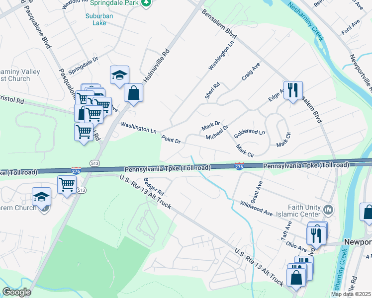 map of restaurants, bars, coffee shops, grocery stores, and more near 5833 Michael Drive in Bucks County