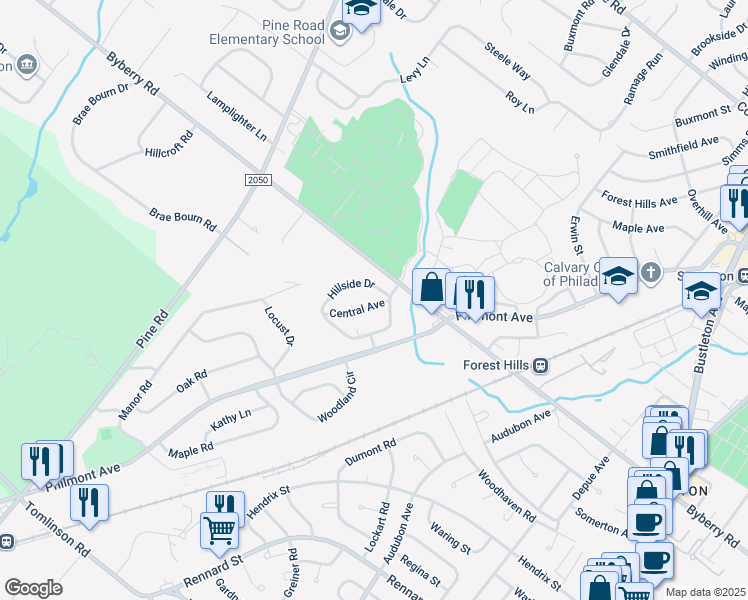 map of restaurants, bars, coffee shops, grocery stores, and more near 3456 Central Avenue in Montgomery County