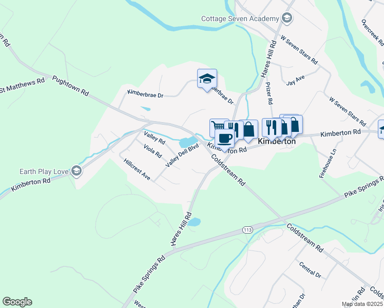 map of restaurants, bars, coffee shops, grocery stores, and more near 22 Valley Dell Boulevard in Phoenixville