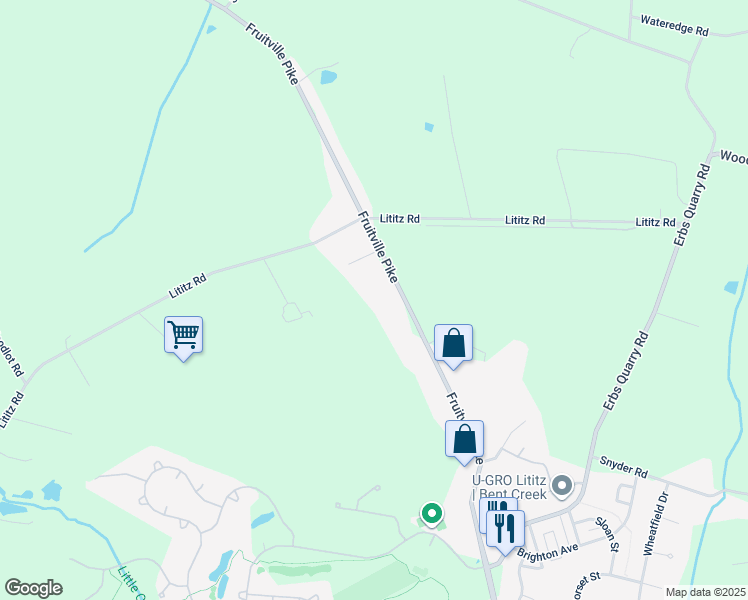 map of restaurants, bars, coffee shops, grocery stores, and more near 915 Fruitville Pike in Lititz