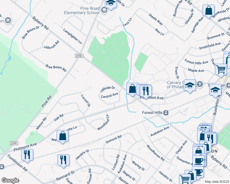 map of restaurants, bars, coffee shops, grocery stores, and more near 3456 Central Avenue in Montgomery County