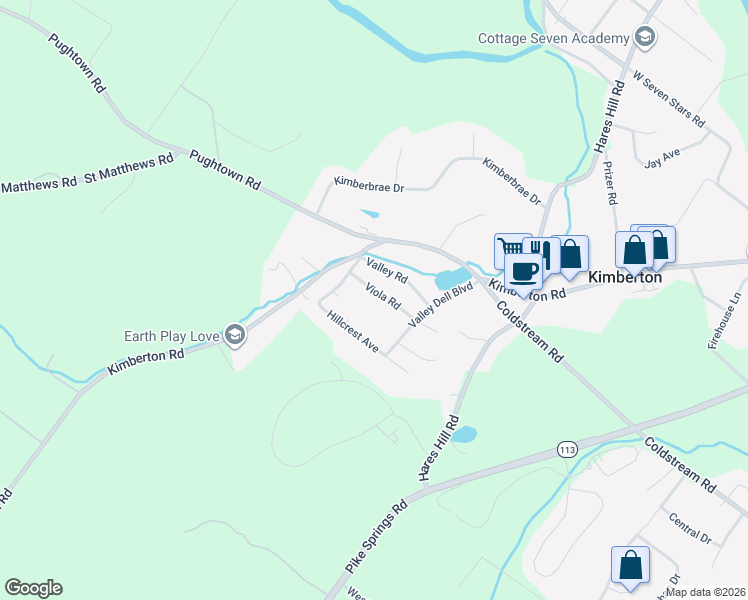 map of restaurants, bars, coffee shops, grocery stores, and more near 59 Valley Dell Boulevard in Phoenixville