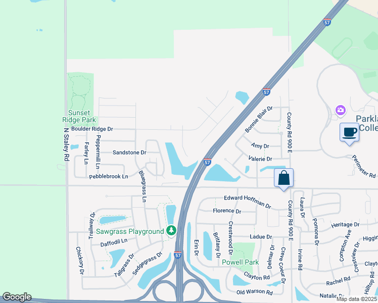 map of restaurants, bars, coffee shops, grocery stores, and more near 1307 Cobblestone Way in Champaign