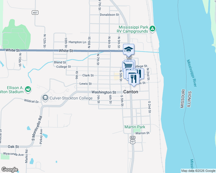 map of restaurants, bars, coffee shops, grocery stores, and more near 604 Washington Street in Canton
