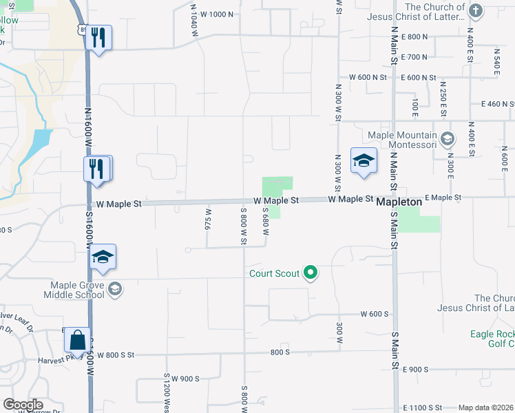 map of restaurants, bars, coffee shops, grocery stores, and more near 102 South 800 West in Mapleton