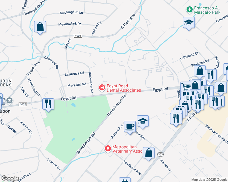 map of restaurants, bars, coffee shops, grocery stores, and more near 2671 Egypt Road in Eagleville