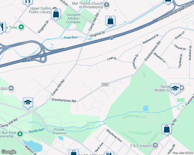 map of restaurants, bars, coffee shops, grocery stores, and more near 380 Dreshertown Road in Fort Washington
