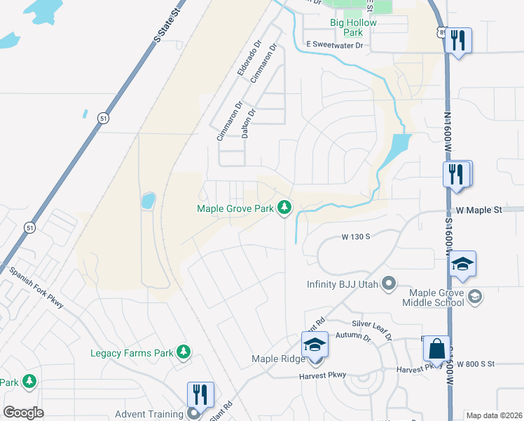 map of restaurants, bars, coffee shops, grocery stores, and more near 2559 West Aurora Avenue in Springville
