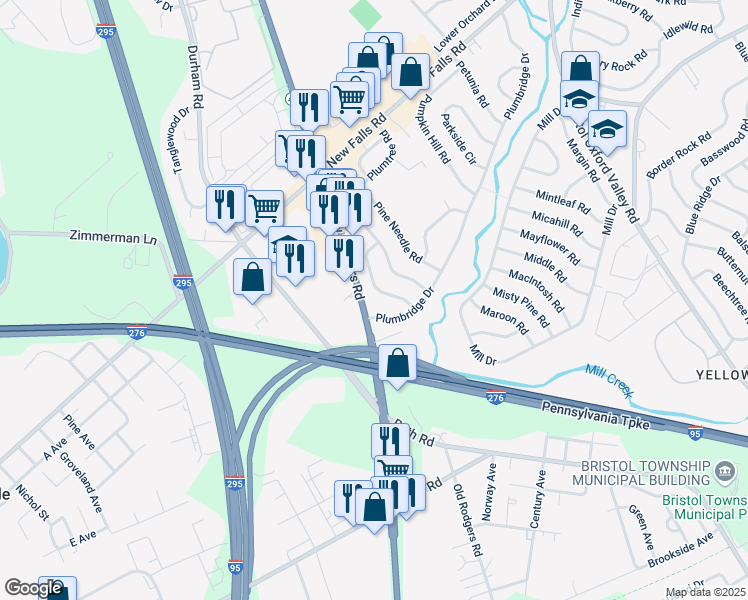 map of restaurants, bars, coffee shops, grocery stores, and more near 3701 Veterans Highway in Bristol