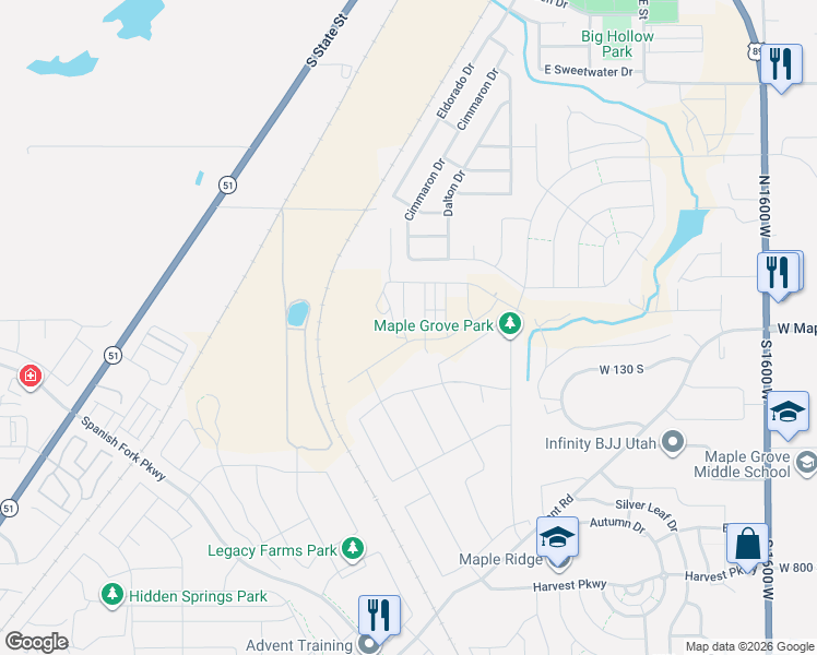 map of restaurants, bars, coffee shops, grocery stores, and more near 81 South Lunar Way in Mapleton