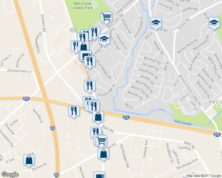 map of restaurants, bars, coffee shops, grocery stores, and more near 37 Plumbridge Drive in Levittown