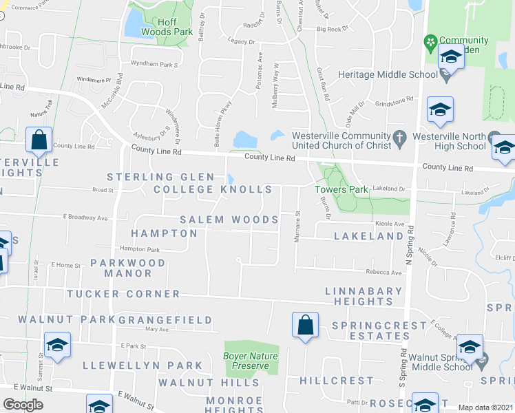 map of restaurants, bars, coffee shops, grocery stores, and more near 513 Michael Avenue in Westerville
