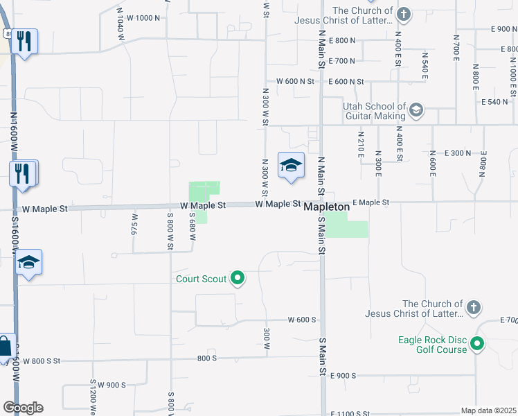 map of restaurants, bars, coffee shops, grocery stores, and more near 319 West Maple Street in Mapleton