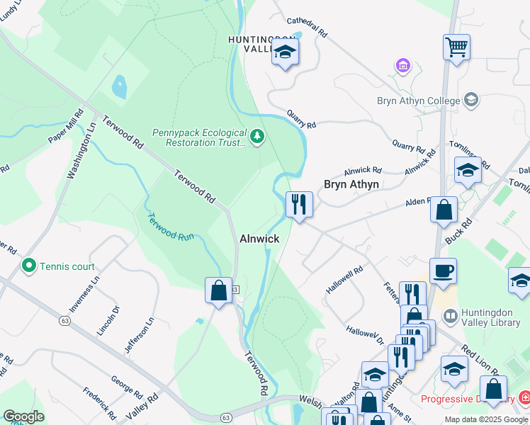 map of restaurants, bars, coffee shops, grocery stores, and more near 2543 Fetters Mill Road in Montgomery County