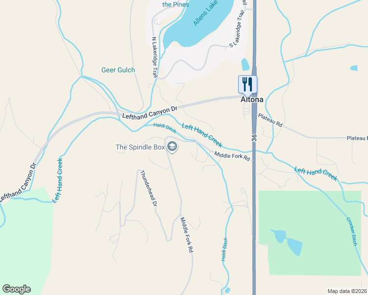 map of restaurants, bars, coffee shops, grocery stores, and more near 2886 Middle Fork Road in Boulder