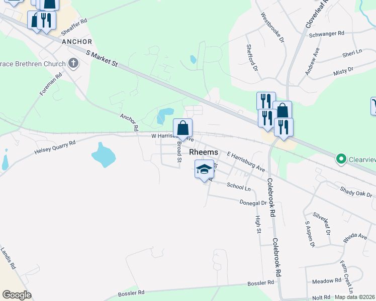 map of restaurants, bars, coffee shops, grocery stores, and more near 117 Broad Street in Elizabethtown