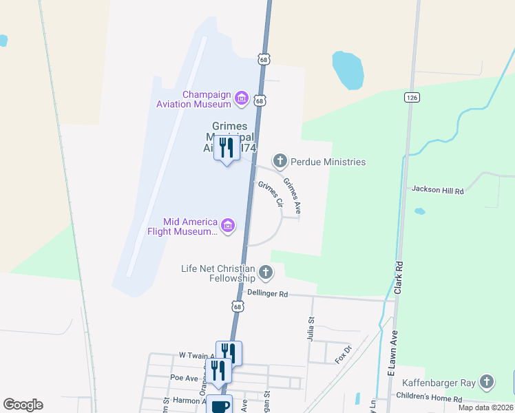 map of restaurants, bars, coffee shops, grocery stores, and more near 1441 North Main Street in Urbana