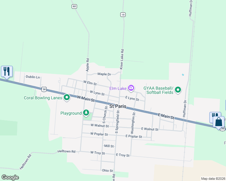 map of restaurants, bars, coffee shops, grocery stores, and more near 105 West Lynn Street in Saint Paris