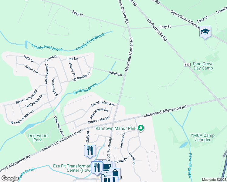 map of restaurants, bars, coffee shops, grocery stores, and more near 4 Hummingbird Court in Howell
