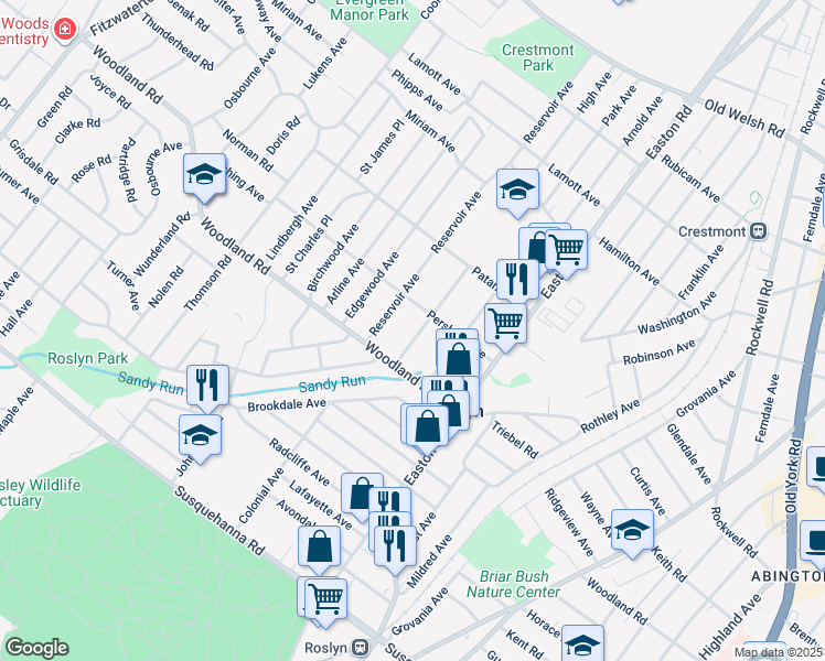 map of restaurants, bars, coffee shops, grocery stores, and more near 1370 High Avenue in Roslyn