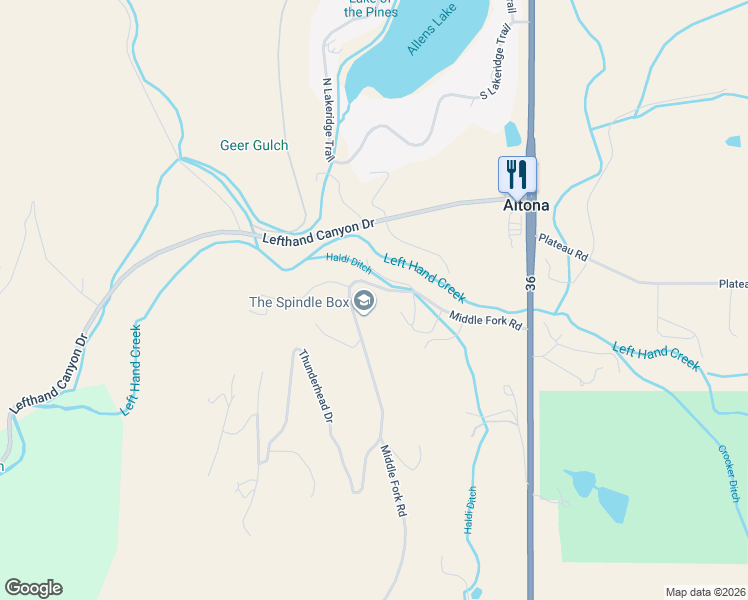 map of restaurants, bars, coffee shops, grocery stores, and more near 2777 Middle Fork Road in Boulder