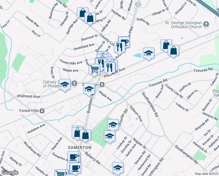 map of restaurants, bars, coffee shops, grocery stores, and more near 609d Prospect Street in Philadelphia