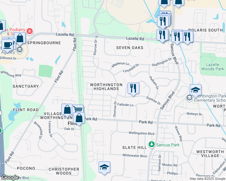 map of restaurants, bars, coffee shops, grocery stores, and more near 617 Annarose Run in Westerville