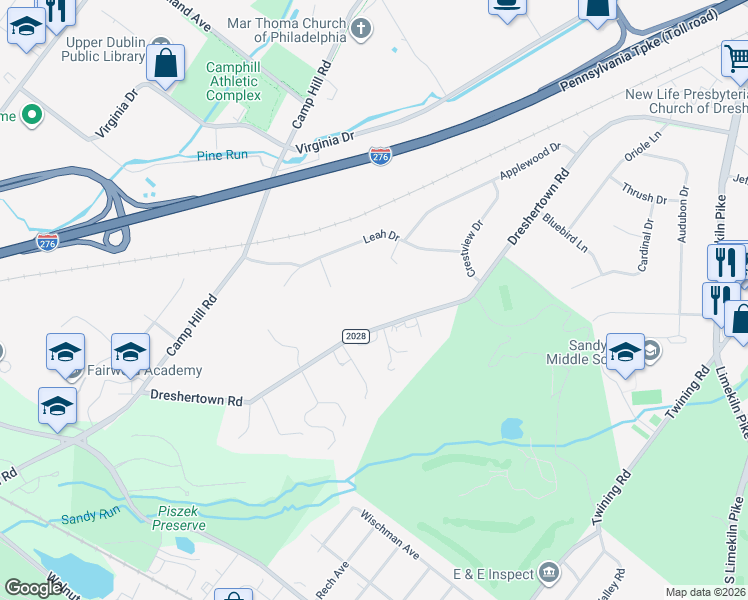 map of restaurants, bars, coffee shops, grocery stores, and more near 436 Dreshertown Road in Fort Washington