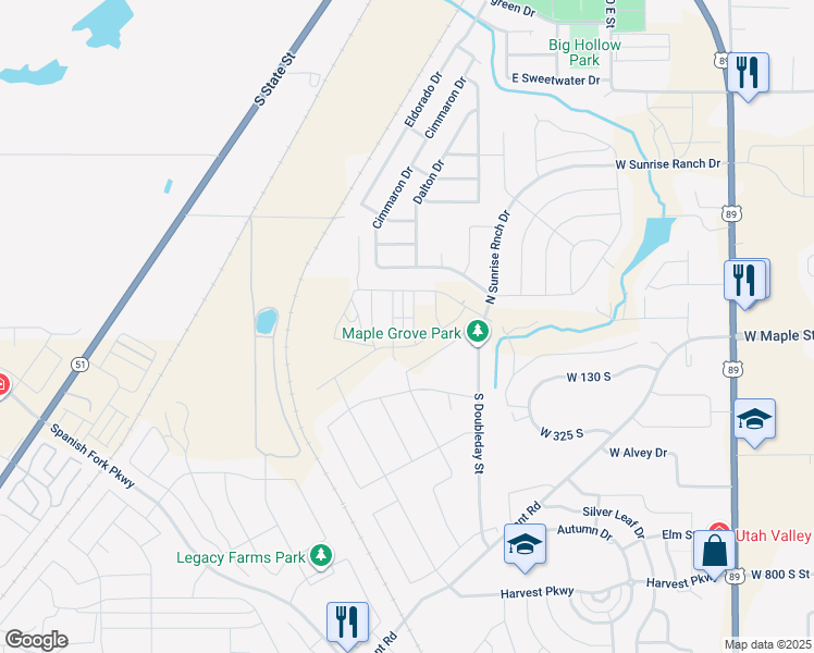 map of restaurants, bars, coffee shops, grocery stores, and more near 196 Santa Fe Dr in Springville