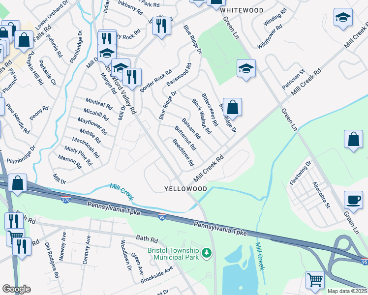 map of restaurants, bars, coffee shops, grocery stores, and more near 28 Beechtree Road in Levittown