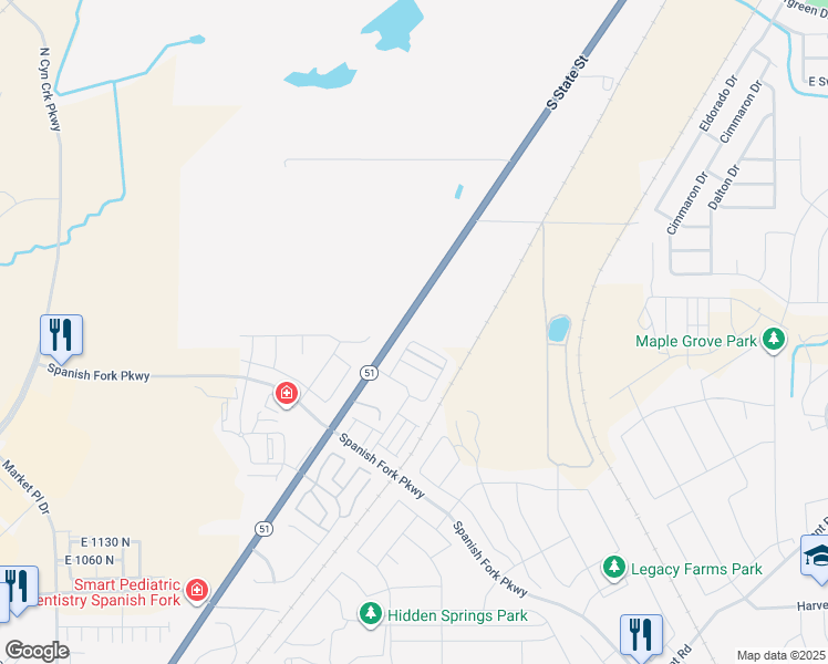 map of restaurants, bars, coffee shops, grocery stores, and more near 2955 South State Street in Springville