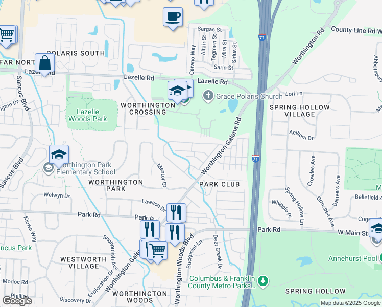 map of restaurants, bars, coffee shops, grocery stores, and more near 8115 Worthington Galena Road in Westerville