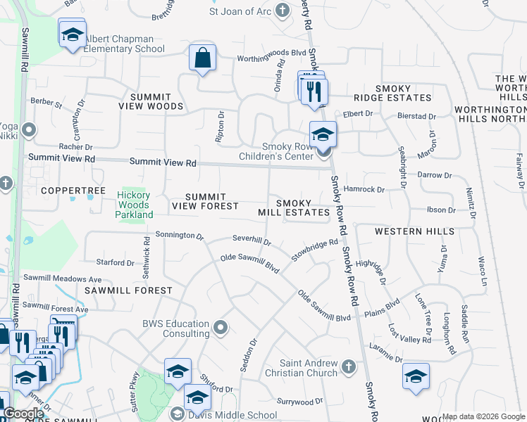 map of restaurants, bars, coffee shops, grocery stores, and more near 8078 Simfield Road in Dublin
