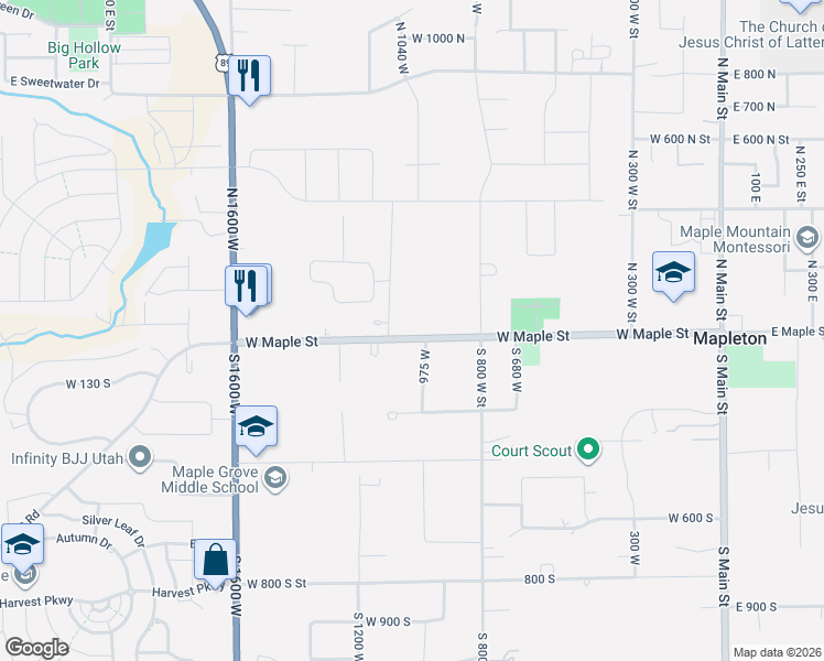 map of restaurants, bars, coffee shops, grocery stores, and more near 1010 West Maple Street in Mapleton