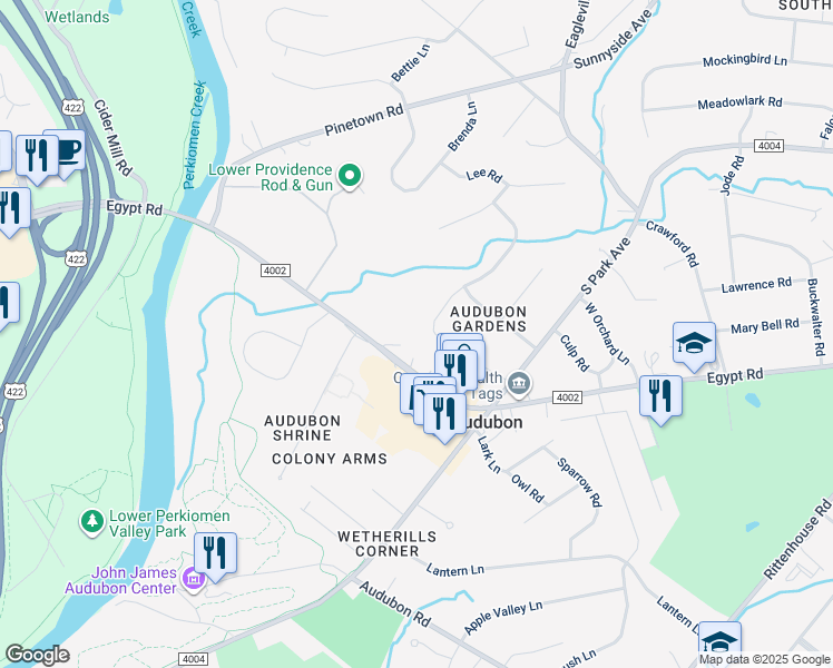 map of restaurants, bars, coffee shops, grocery stores, and more near 1061 Shearwater Drive in Eagleville