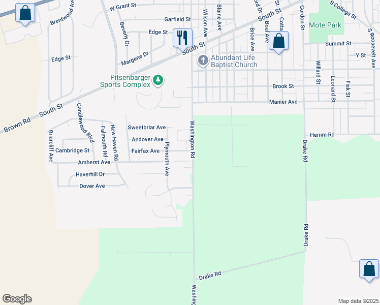 map of restaurants, bars, coffee shops, grocery stores, and more near 1306 Fairfax Avenue in Piqua