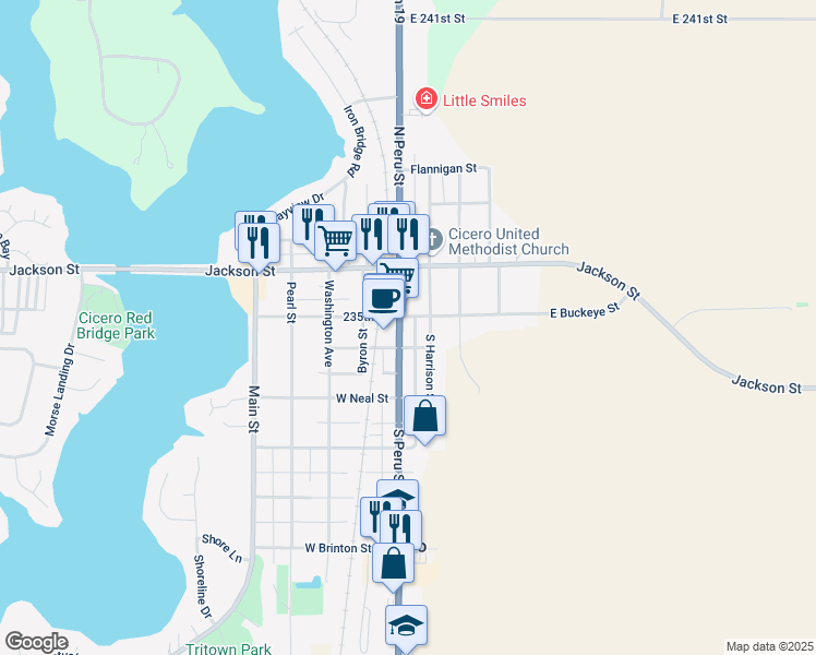 map of restaurants, bars, coffee shops, grocery stores, and more near 99 State Route 19 in Cicero