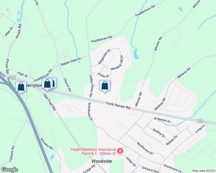 map of restaurants, bars, coffee shops, grocery stores, and more near 40 Hilltop Drive in York County
