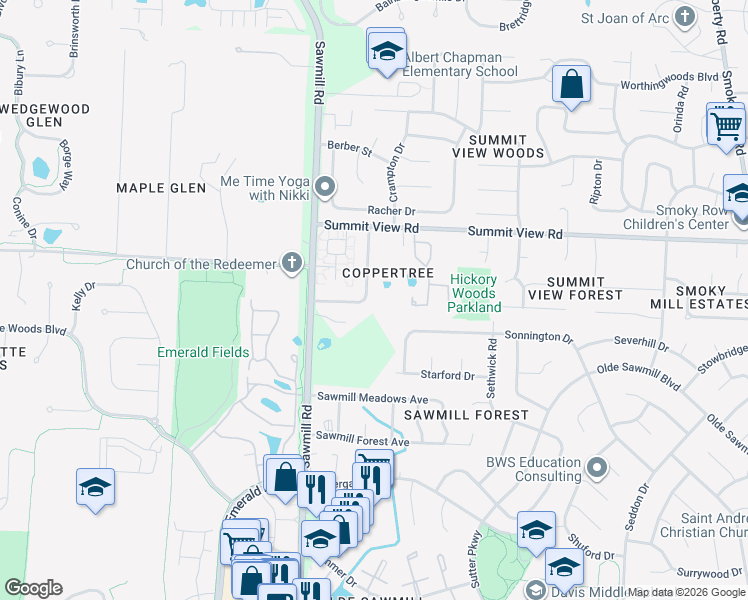 map of restaurants, bars, coffee shops, grocery stores, and more near 8592 Copperview Drive in Dublin