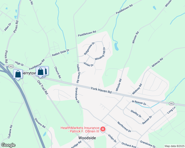 map of restaurants, bars, coffee shops, grocery stores, and more near 40 Hilltop Drive in York County